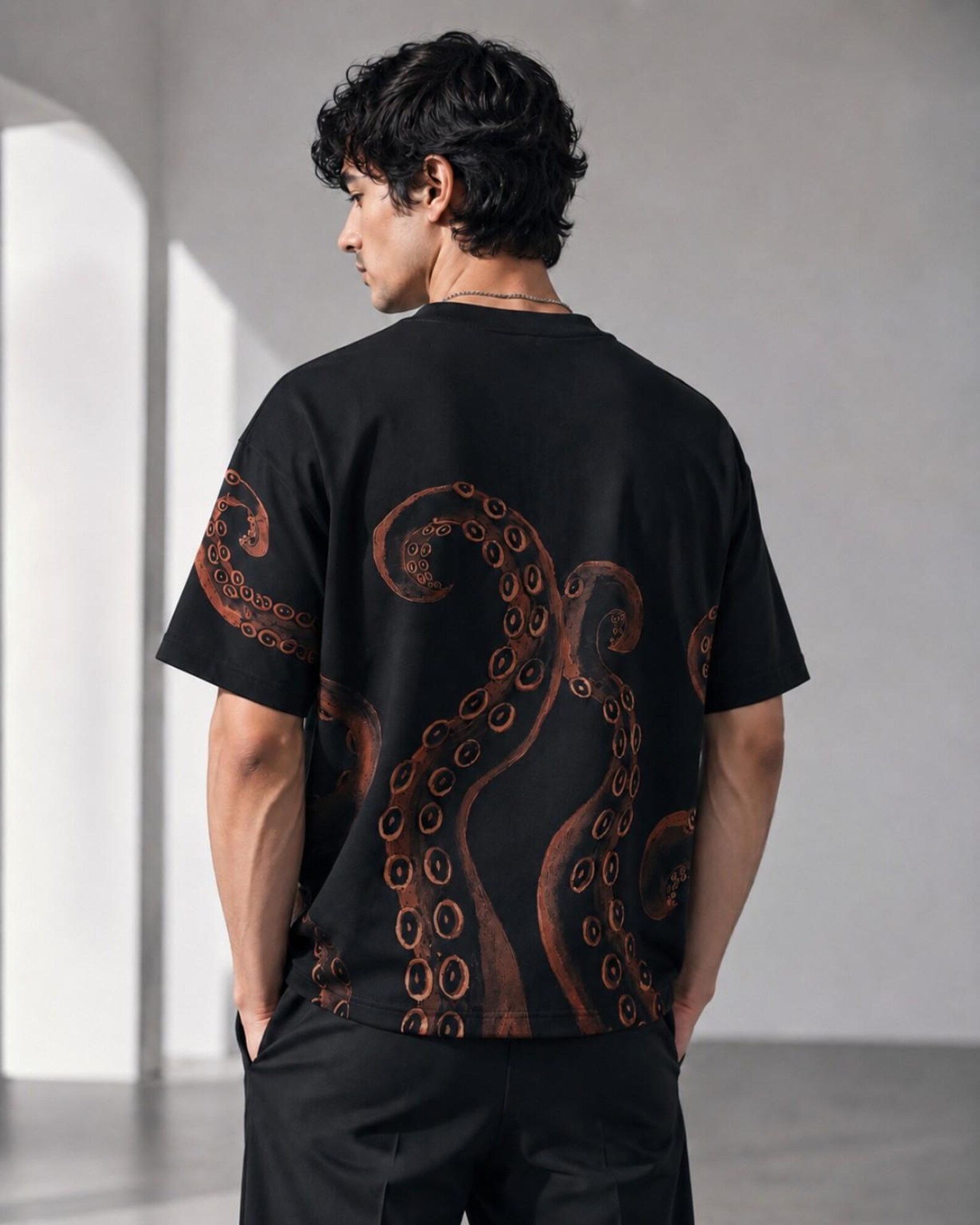 Deep Abyss – Handcrafted Octopus Tentacles Bleach Art Oversized Unisex T-Shirt | Premium Cotton | Front & Back Design